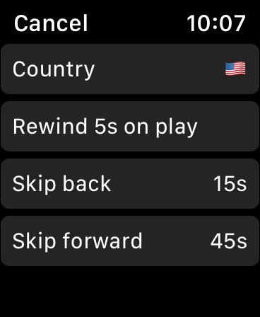 Screenshot of settings view